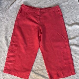 Eileen Fisher Papaya 100% Linen Wide Leg Cargo Crop Pants, Size XL, NWOT, Y2k